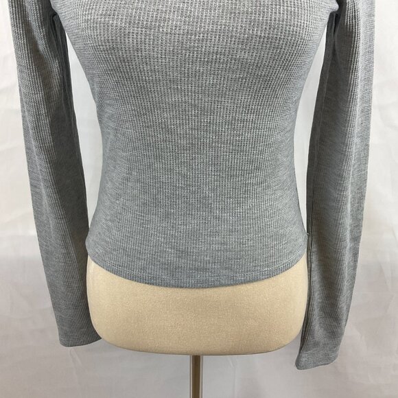 We Wore What Thermal Baby Tee M Long Sleeve Textured Gray - Picture 3 of 9